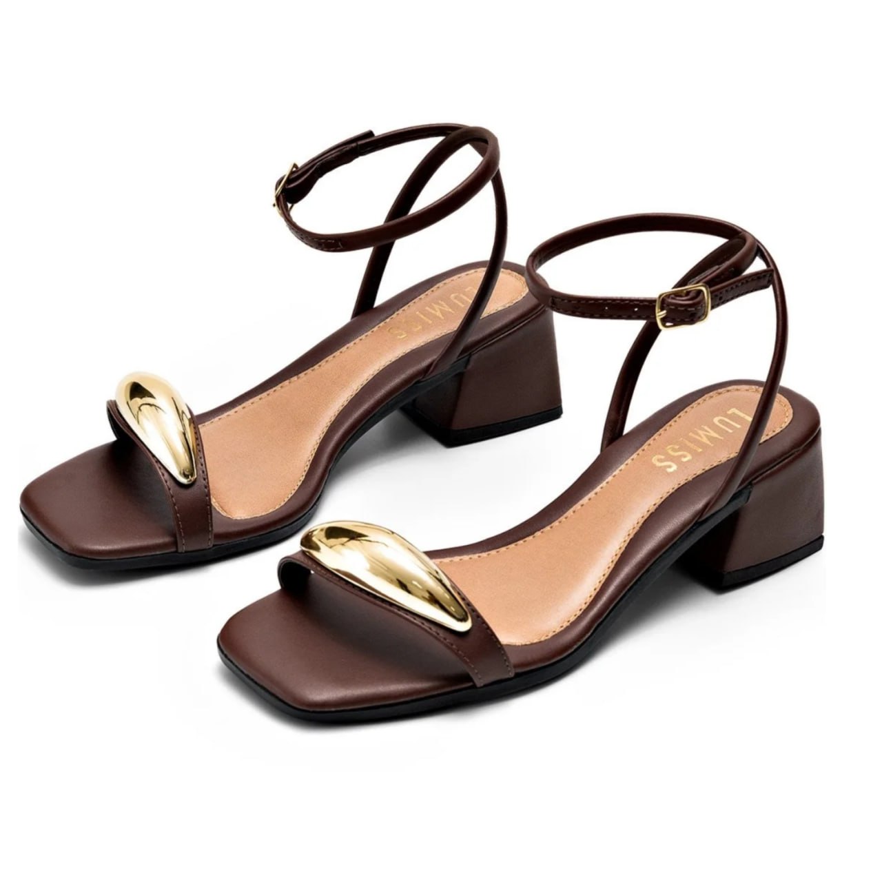 Sandália Feminina Lumiss Salto Baixo Bloco Enfeite Metalizado