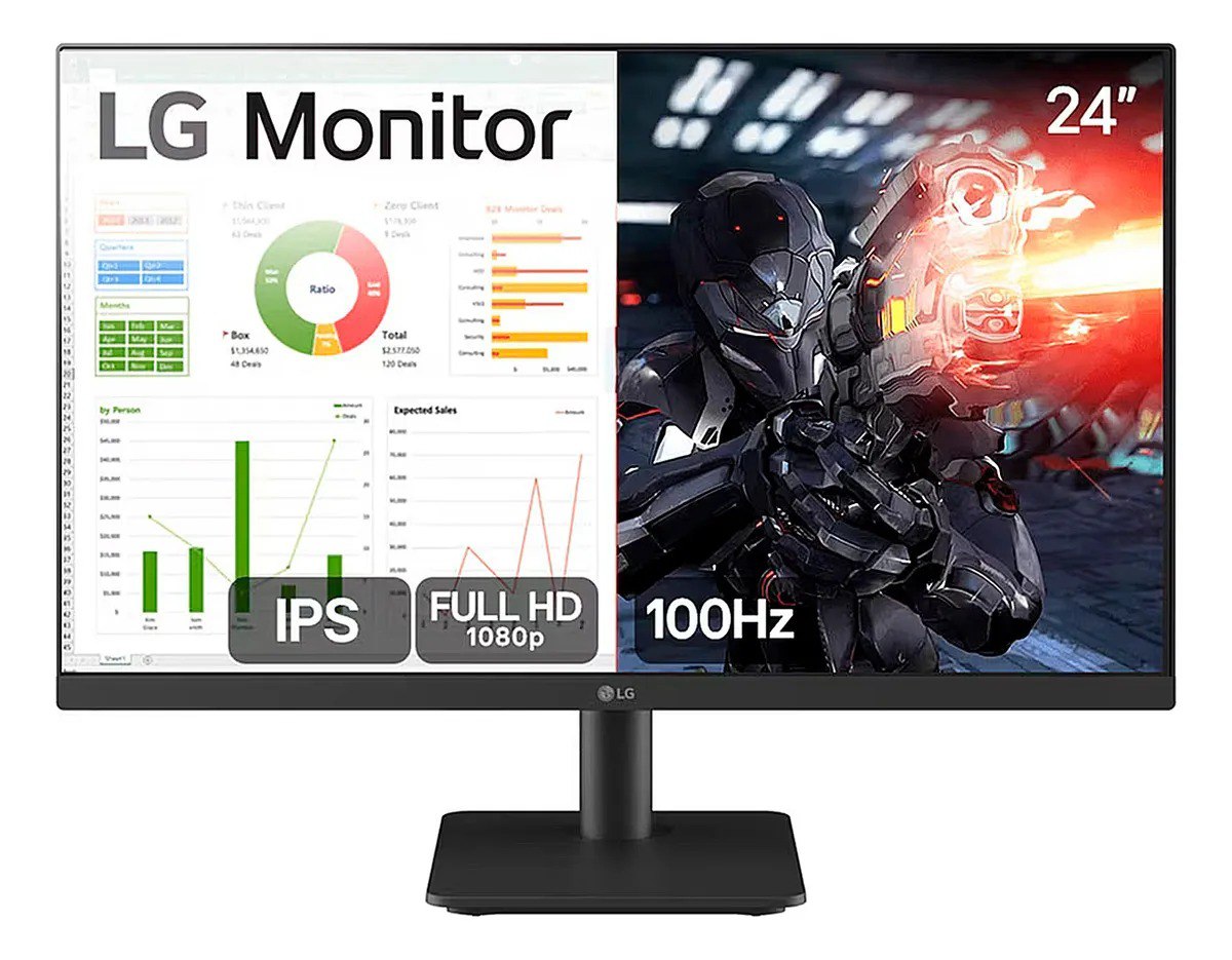 Monitor Gamer LG 24ms500-b 24ms Ips Fullhd 100hz Ajuste De Inclinação Negro Preto 127/220v