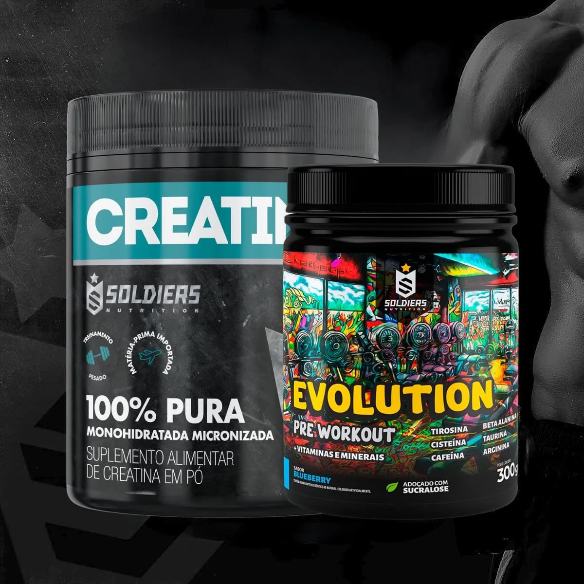 Kit: Creatina 300g + Pré-treino Evolution 300g