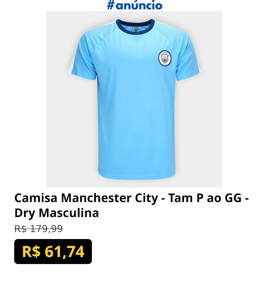 Camisa Manchester City - Tam P ao GG - Dry Masculina