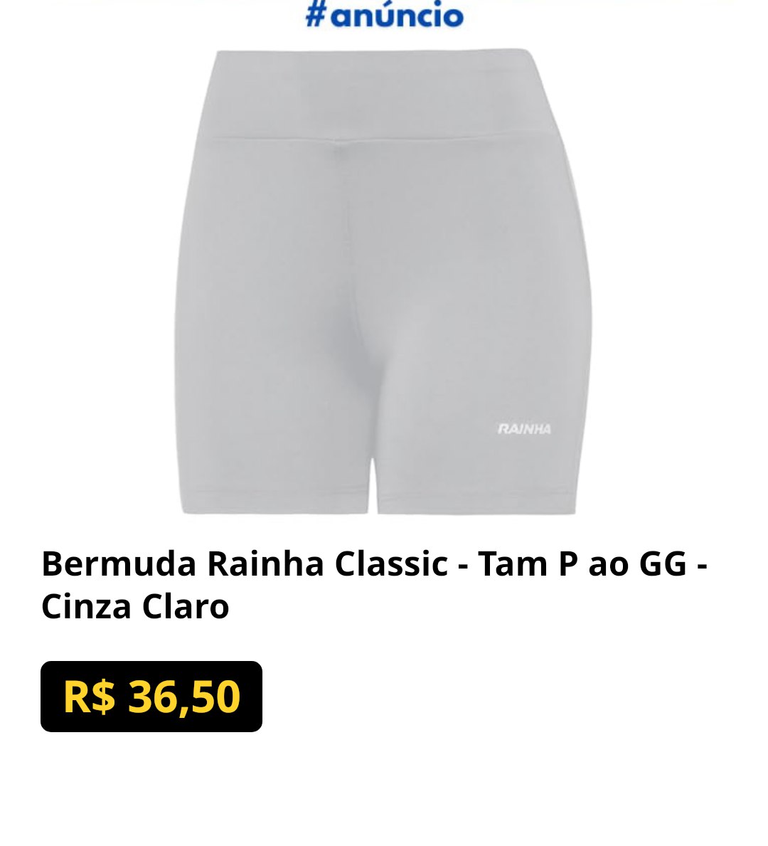 Bermuda Rainha Classic - Tam P ao GG - Cinza Claro