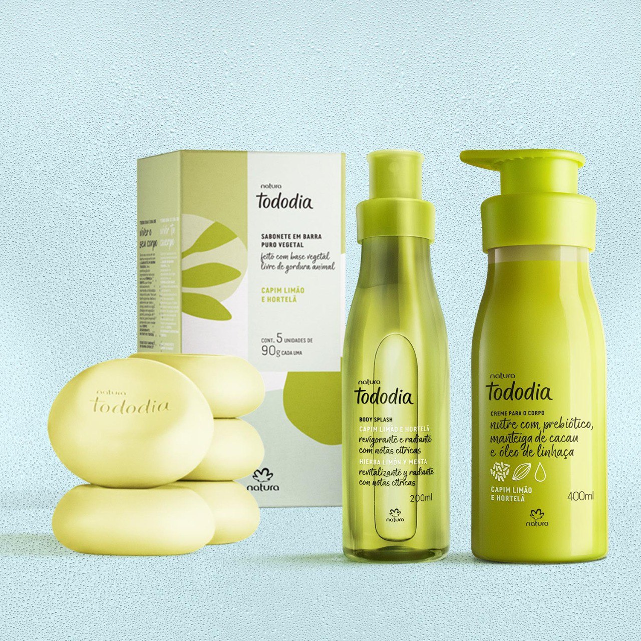 Kit Tododia Capim Limão e Hortelã com Sabonete, Hidratante e Body Splash