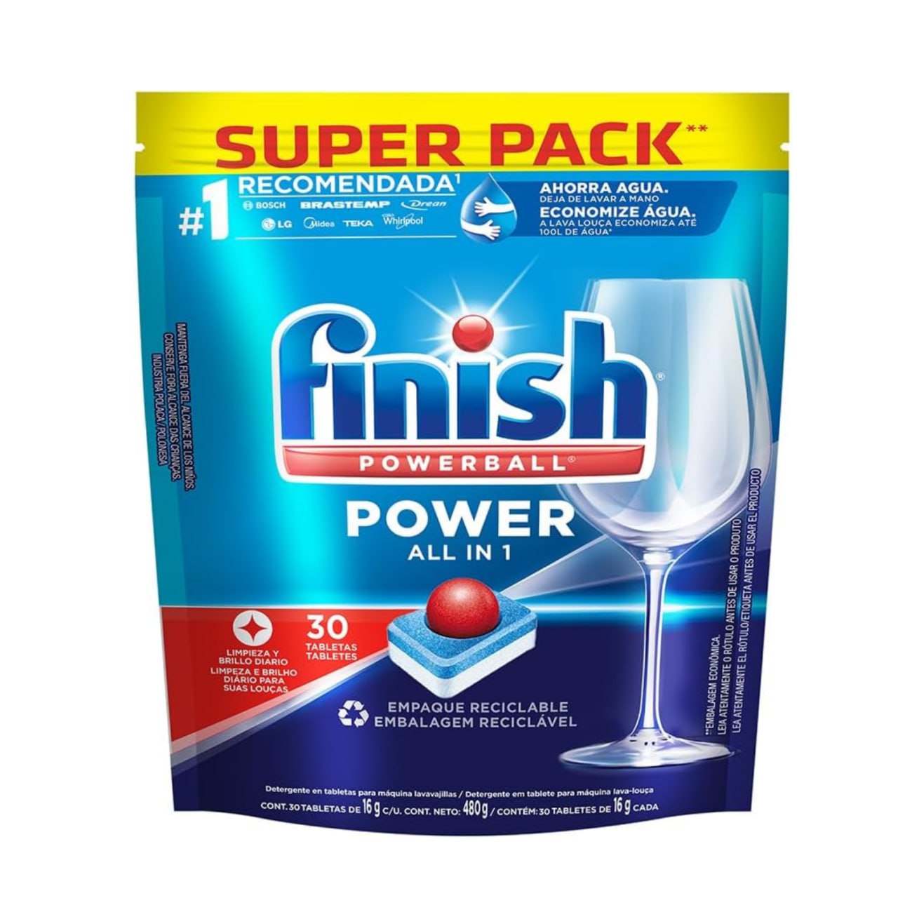 Finish Powerball Detergente para Lava Louças, Tabletes com Secante, 30 Tabletes