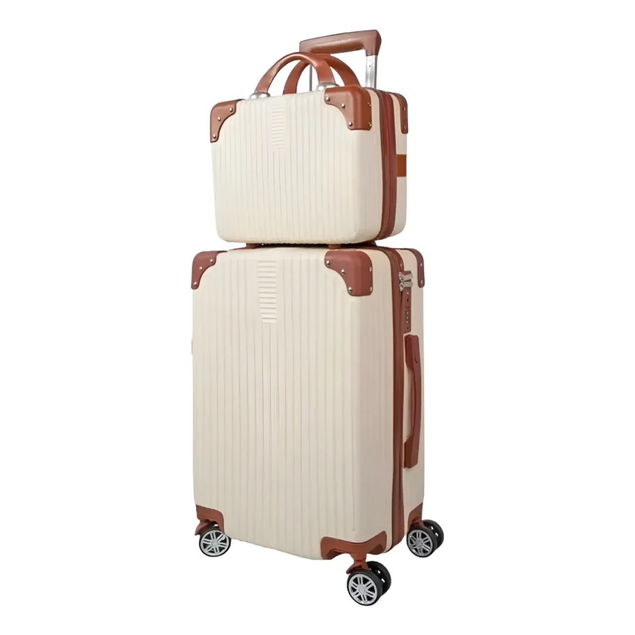 Mala De Pequena Miami + Frasqueira Com Alça Cor Bege Listras