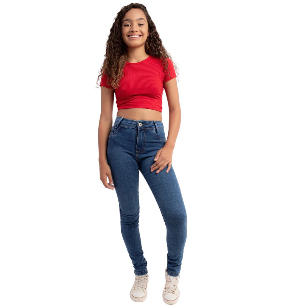 Calça Skinny Jeans Com Lycra Justa Menina Infantil Juvenil