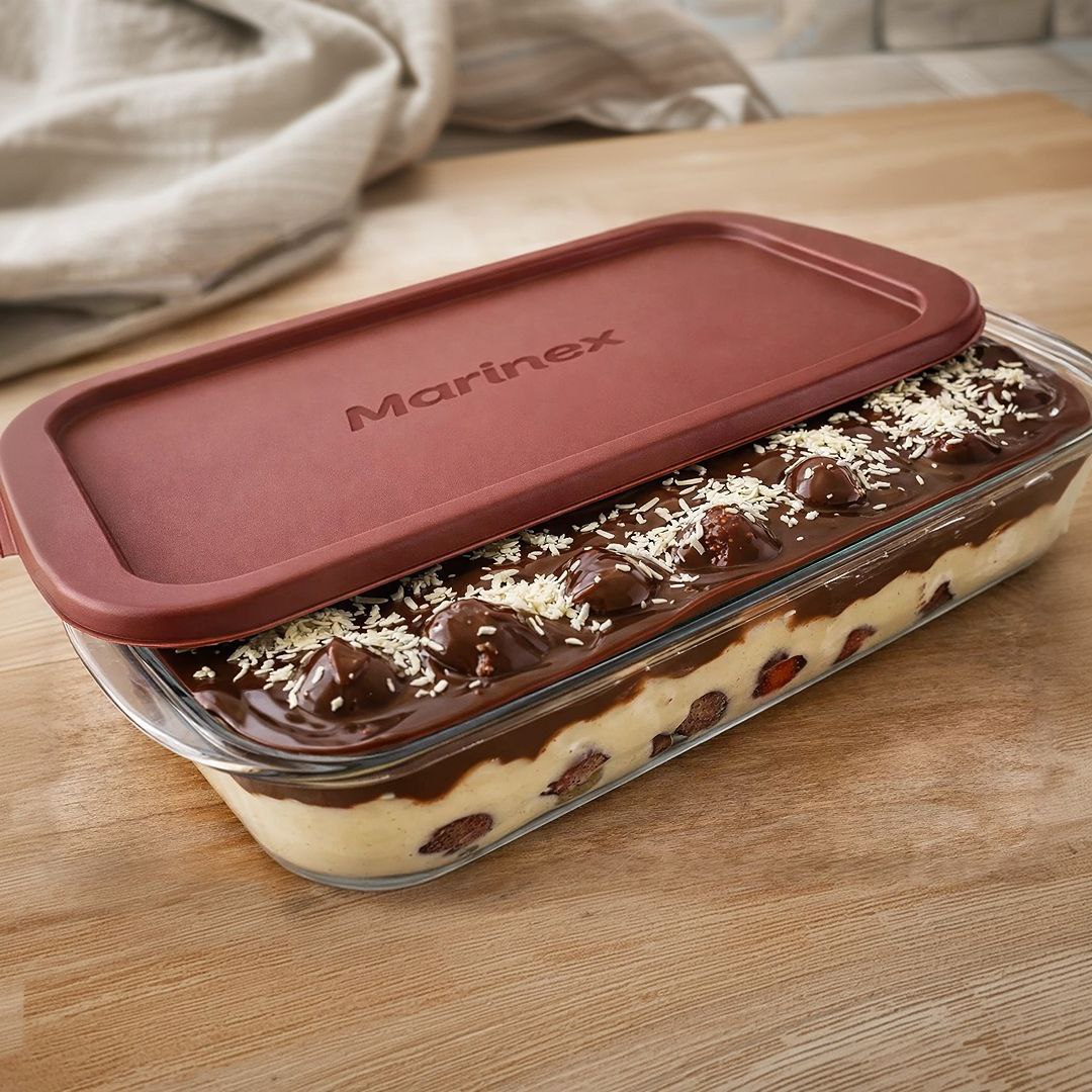 Travessa Assadeira Vidro Marinex Retangular Com Tampa