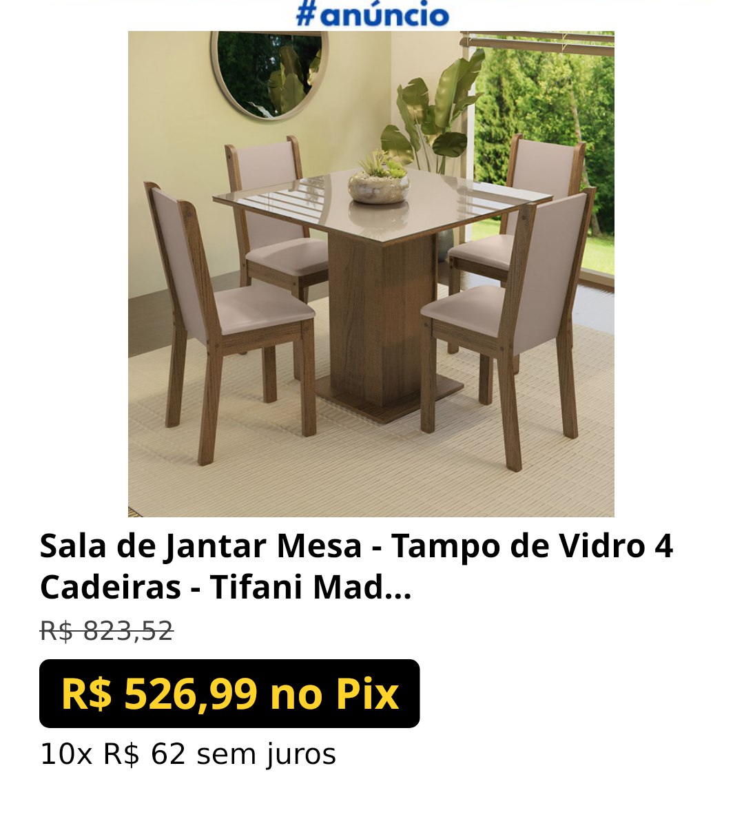 Sala de Jantar Mesa - Tampo de Vidro 4 Cadeiras - Tifani Madesa