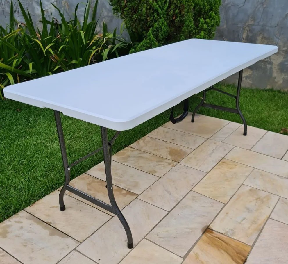 Mesa Dobravel Camping Maleta Portatil 1.80m Com Alça Jardim Branco