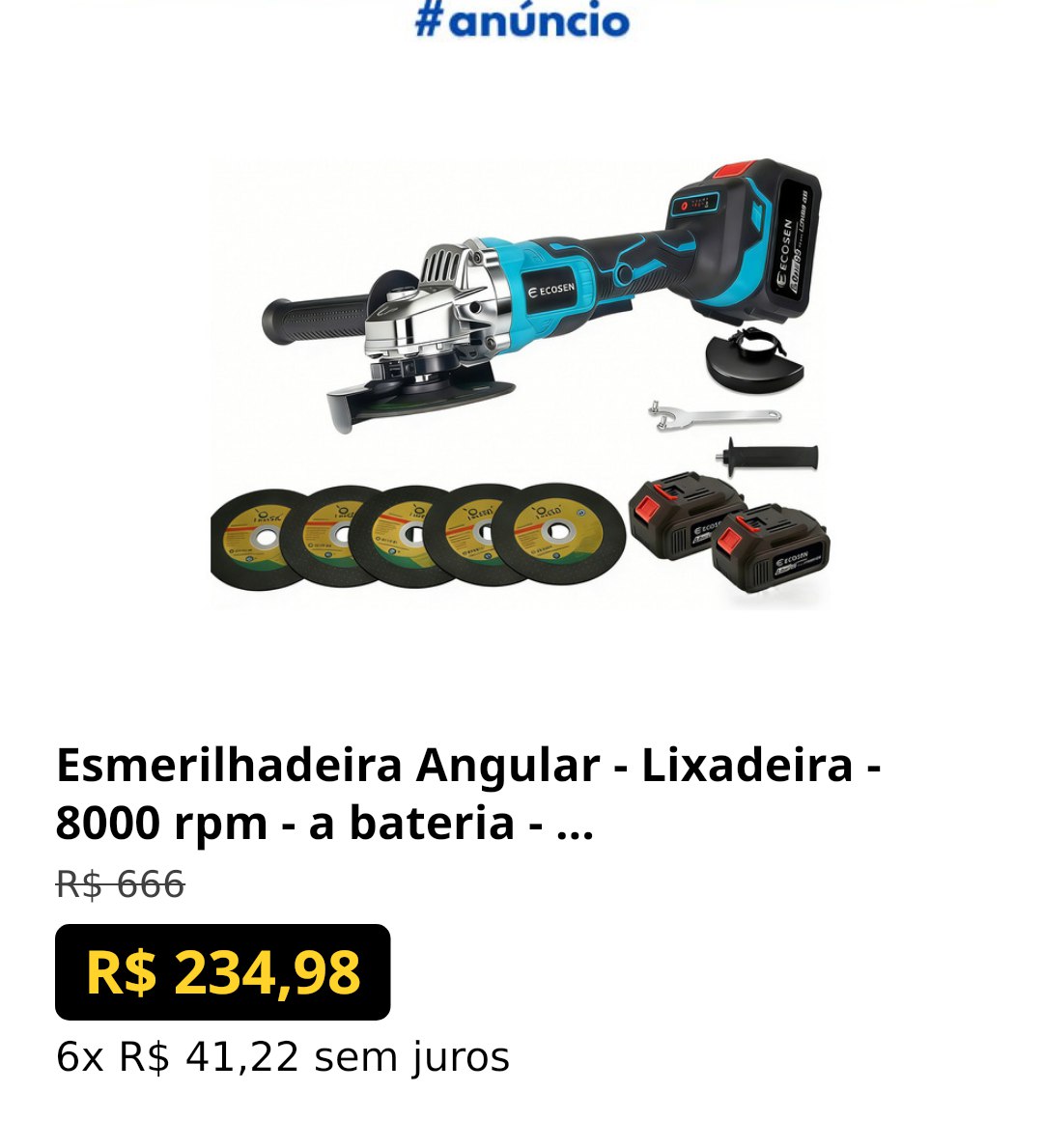 Esmerilhadeira Angular - Lixadeira - 8000 rpm - a bateria - Bivolt