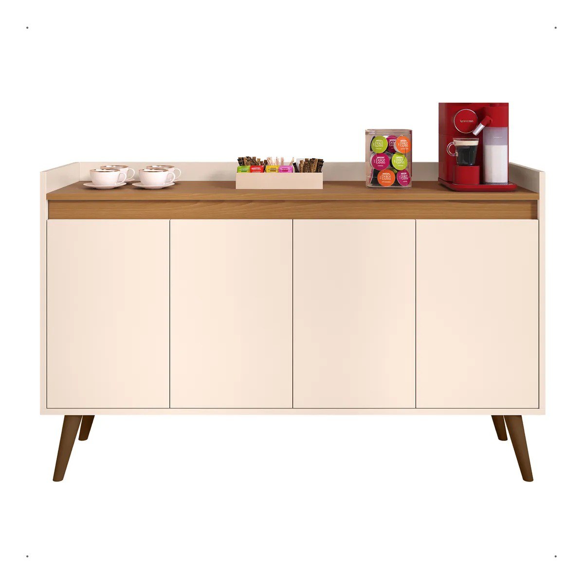 Aparador Retrô Pés Palito Em Pvc Lívia 4 Portas