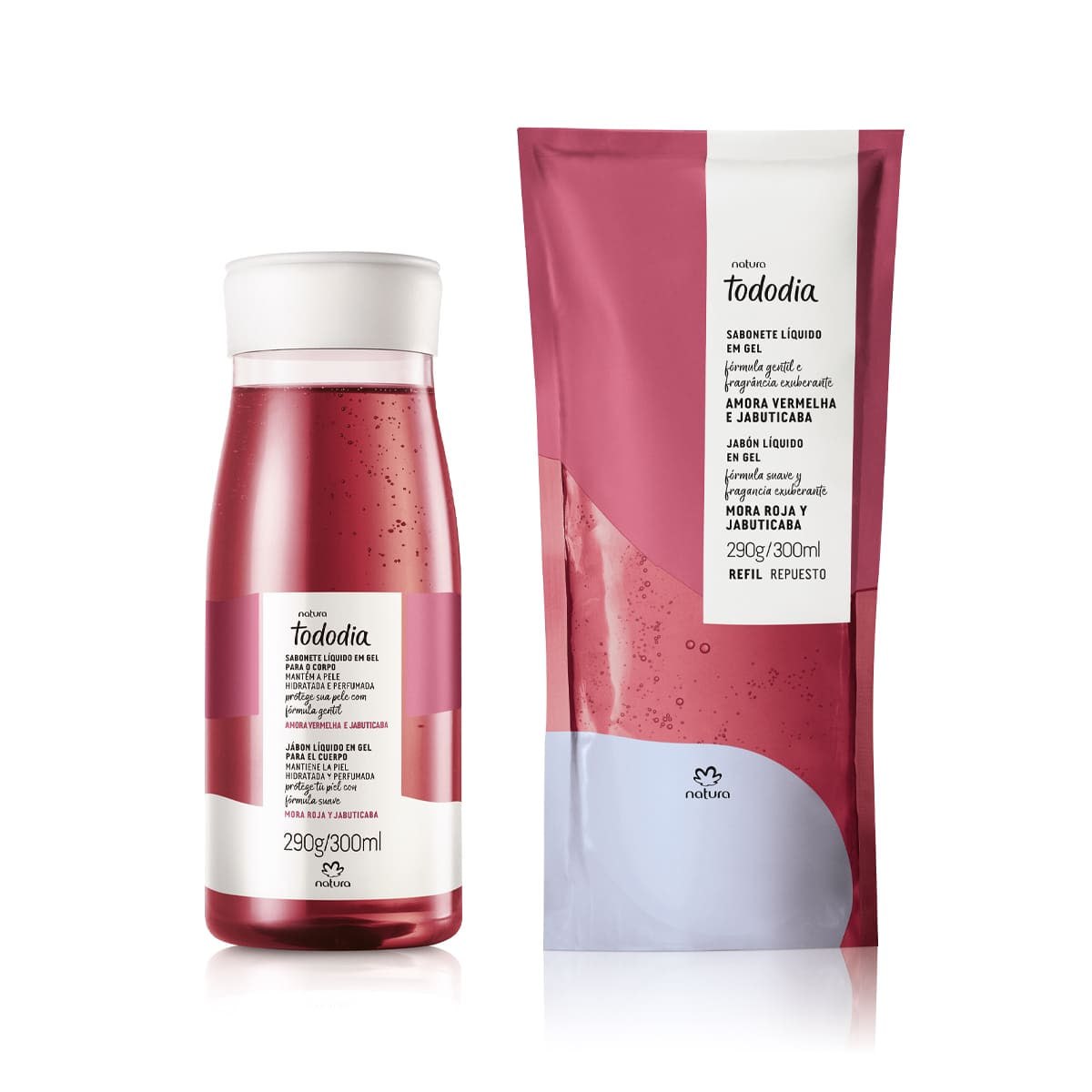 Kit Sabonete Líquido Gel Tododia Amora Vermelha e Jabuticaba com Refil 2 un de 300 ml