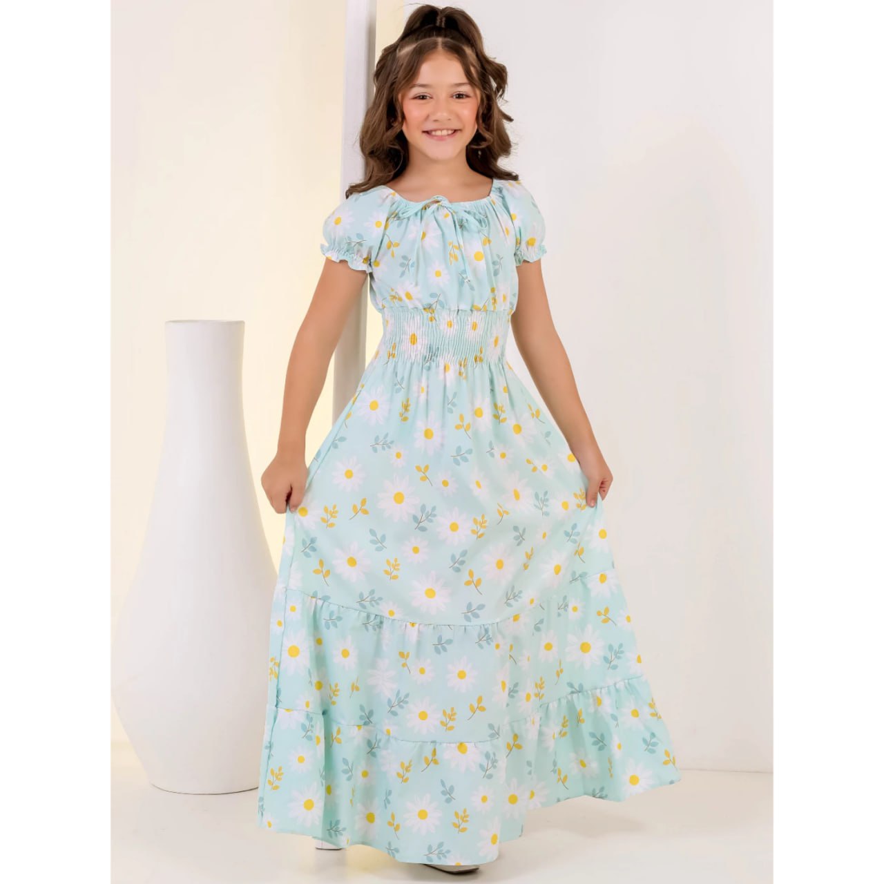 Vestido longo com manga infantil juvenil moda evangélica