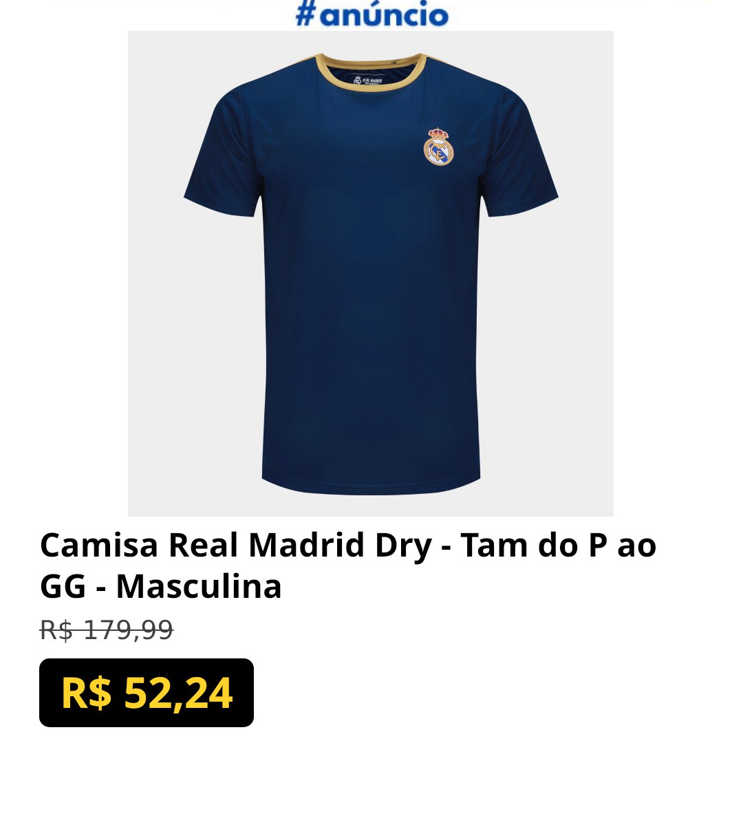 Camisa Real Madrid Dry - Tam do P ao GG - Masculina