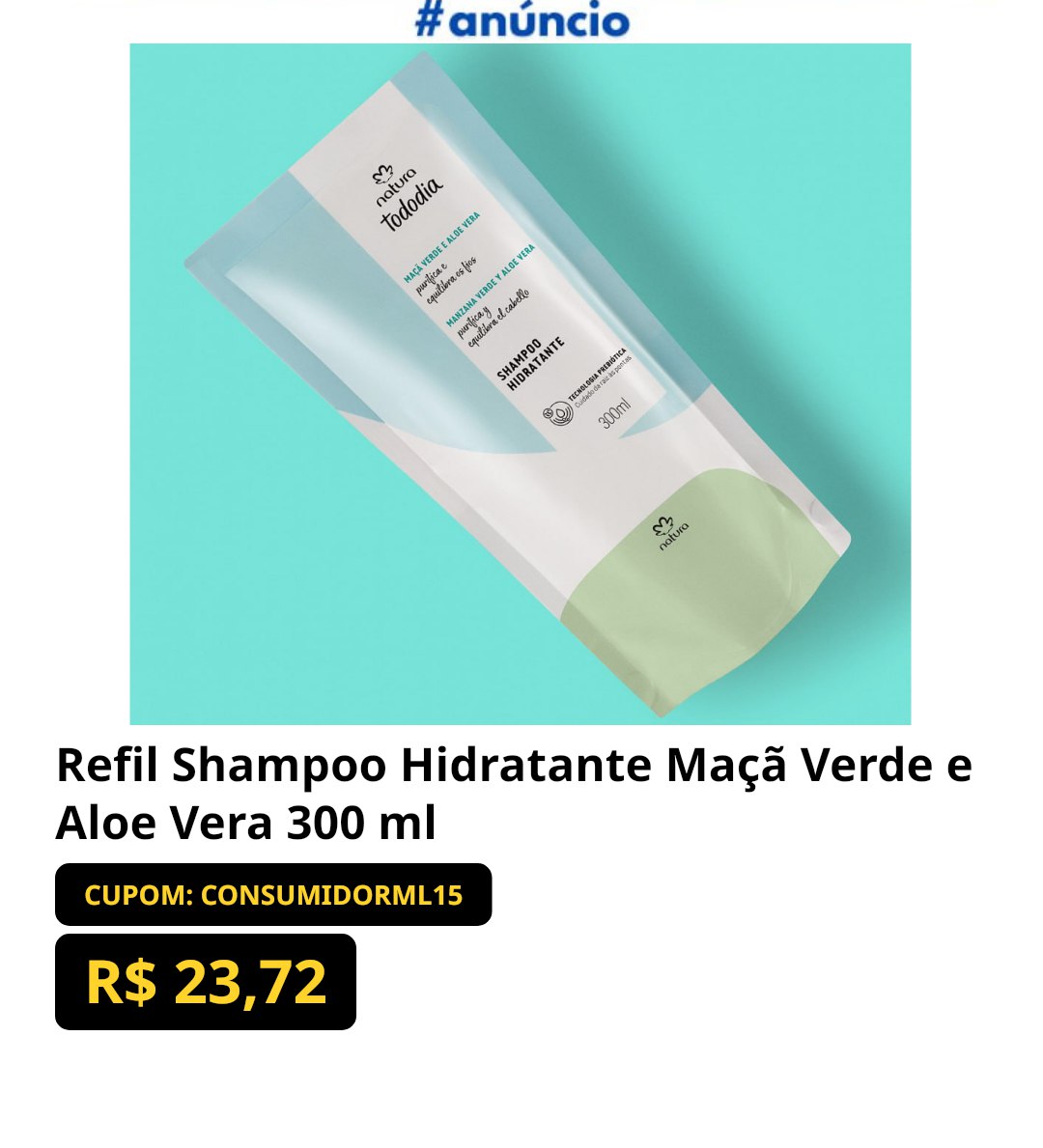 Refil Shampoo Hidratante Maçã Verde e Aloe Vera 300 ml