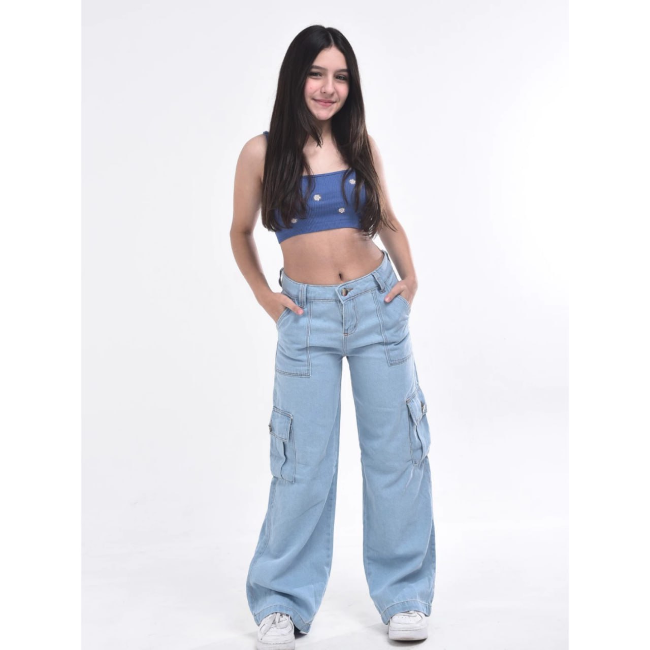 Calça Cargo Jeans Menina blogueirinha Juvenil