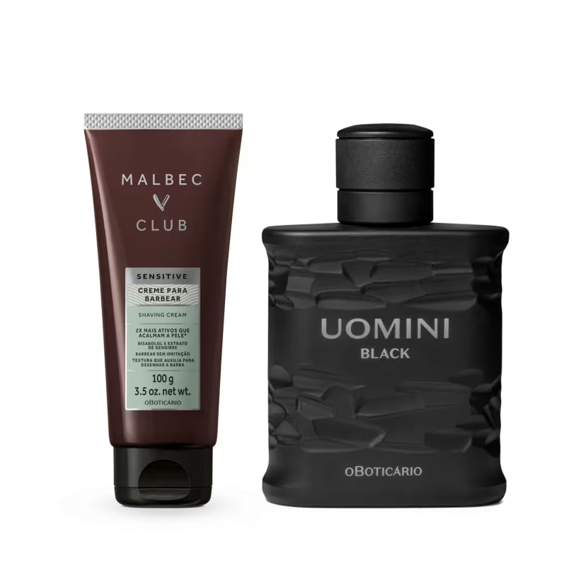 Combo Uomini Black Desodorante Colônia 100ml + Creme para Barbear Malbec Club Sensitive 100g