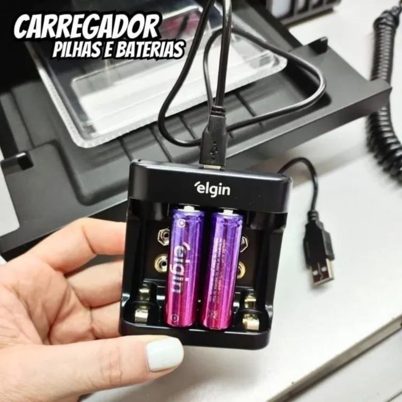 Carregador de Pilhas e Baterias USB com 2 Pilhas AA 1500mAh recarregáveis