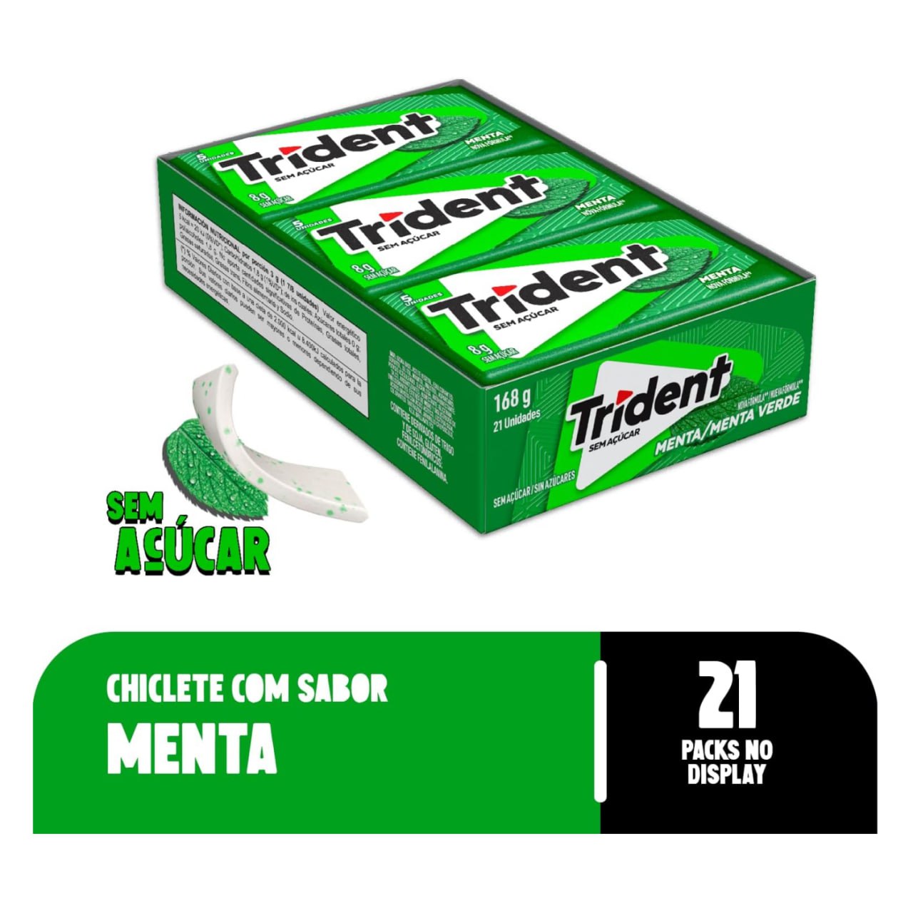 Chiclete Trident Menta Sem Açúcar - Caixa com 21 unid. de 8g