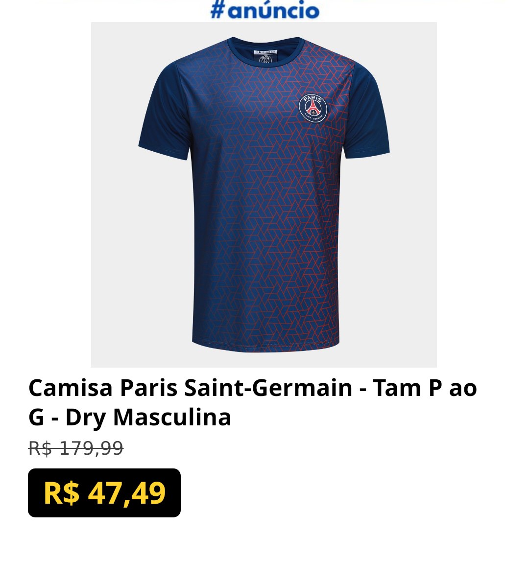 Camisa Paris Saint-Germain - Tam P ao G - Dry Masculina