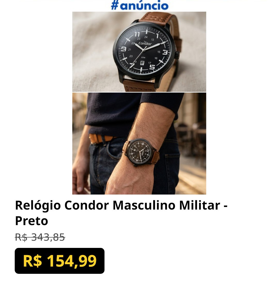 Relógio Condor Masculino Militar - Preto