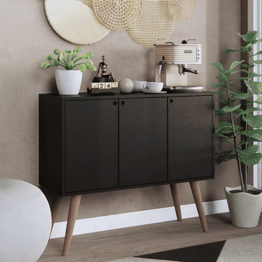 Balcão Gabinete Buffet Bonatto 3 Portas Pés Palito